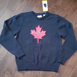 New Navy Blue Sweater with Red Maple Leaf Original Weatherproof Vintage Size S